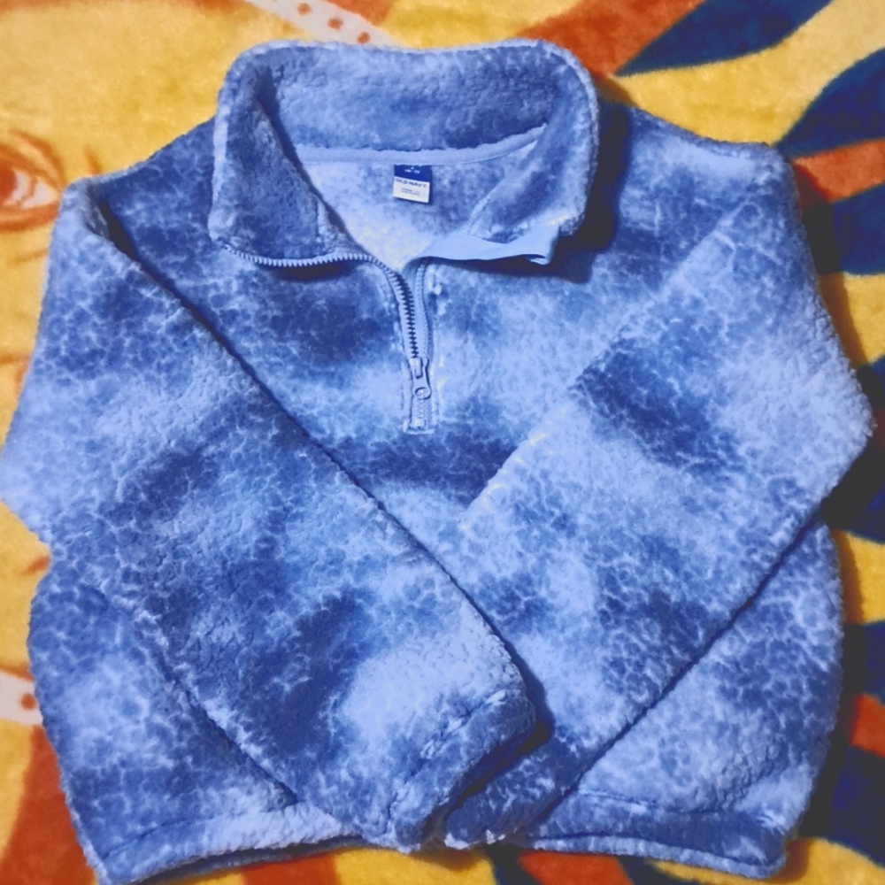 OLD NAVY kids sz 6-7 crop sherpa quarter zip pullover blue w/ pockets